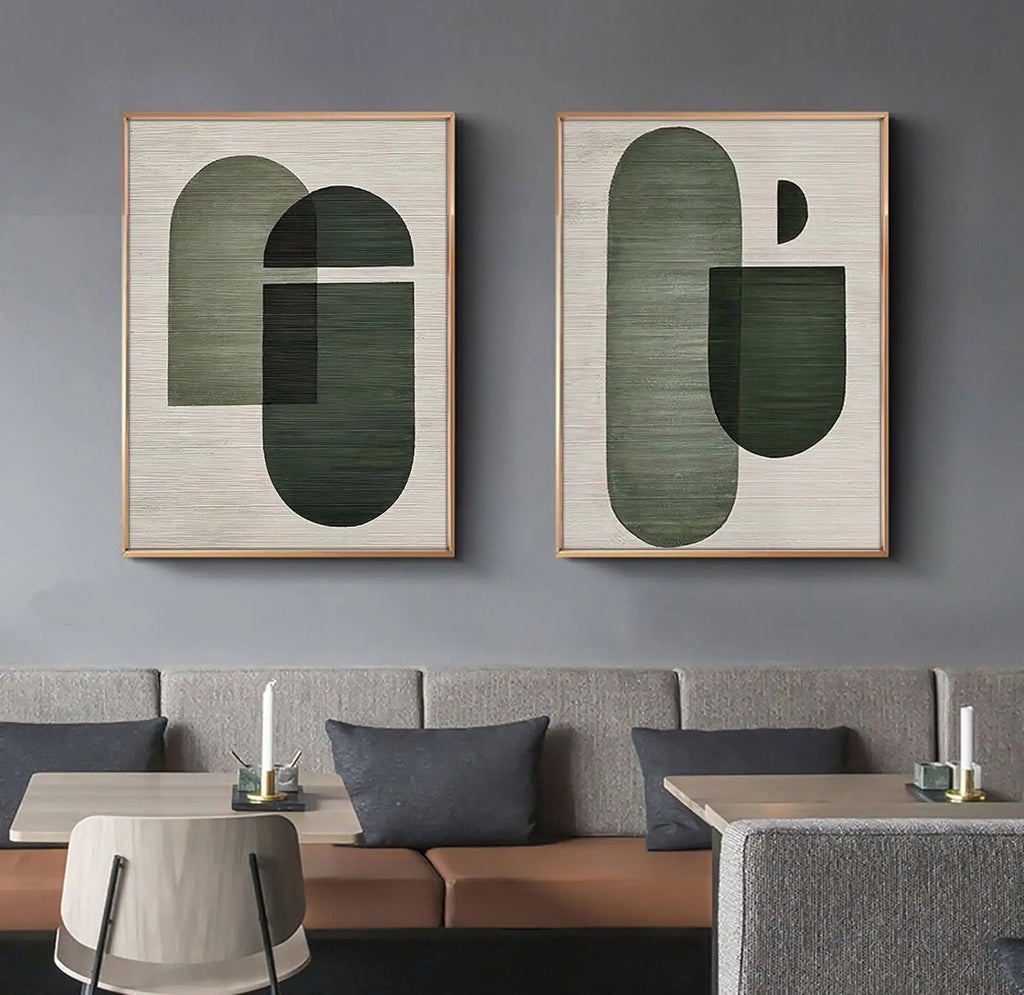 Green Beige 2 Piece Wall Art Textured Abstract Painting Modern Minimalist Canvas Paintings Posters Print Living Room Home Decor