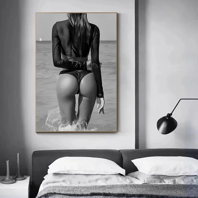 Black White Sexy Lovers Wall Art Canvas Painting Erotic Sensual Art Pictures Print Wall Posters Modern Home Bedroom Living Room